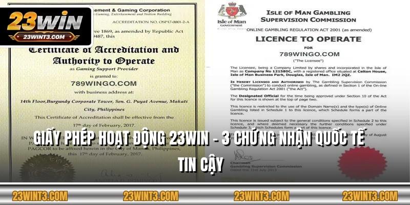 Giấy Phép Hoạt Động 23WIN - 3 Chứng Nhận Quốc Tế Tin Cậy
